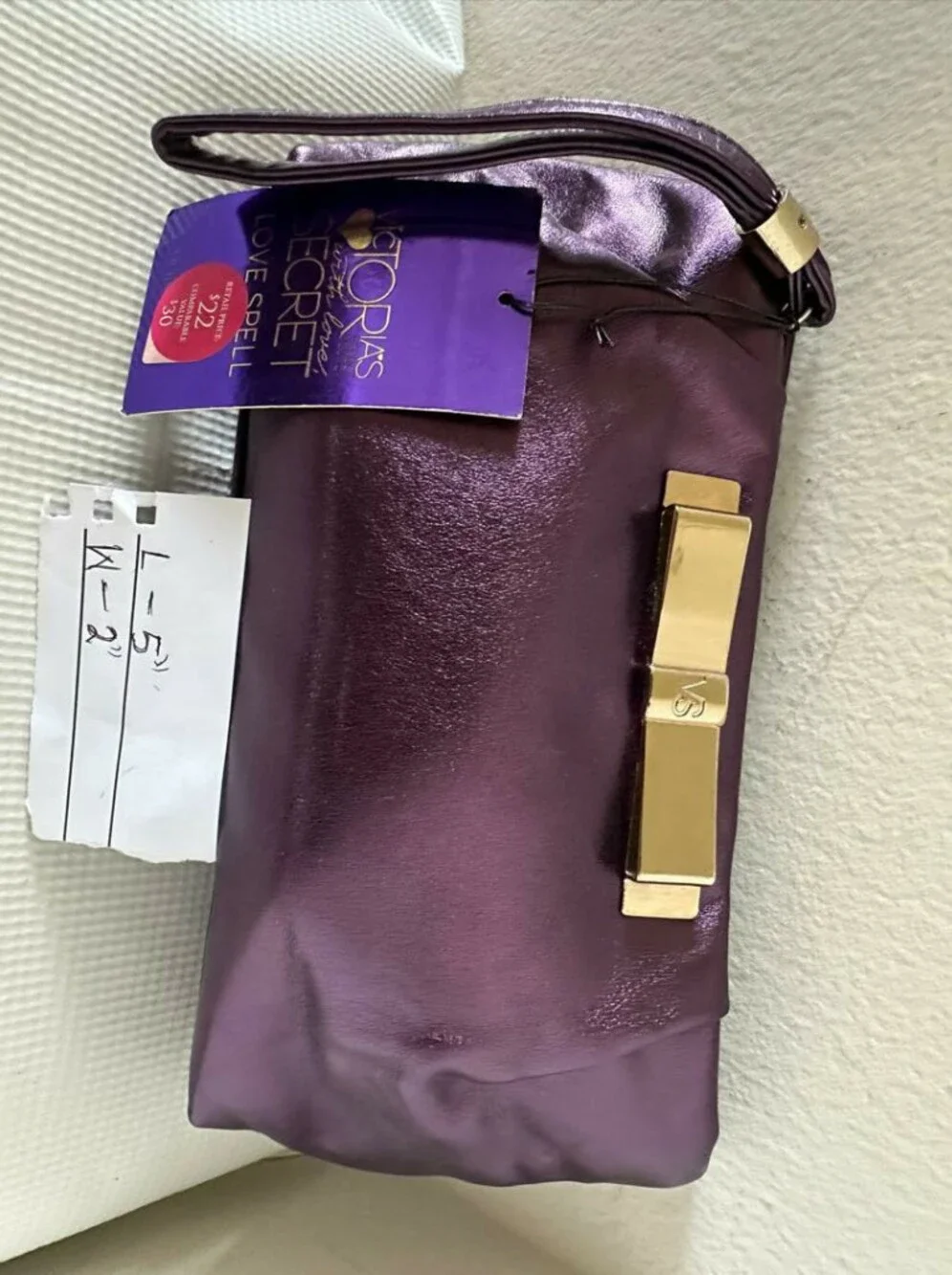 Victoria's Secret Purple Clutch Wristlet Evening Bag Make Up Bag w/Gold Bow